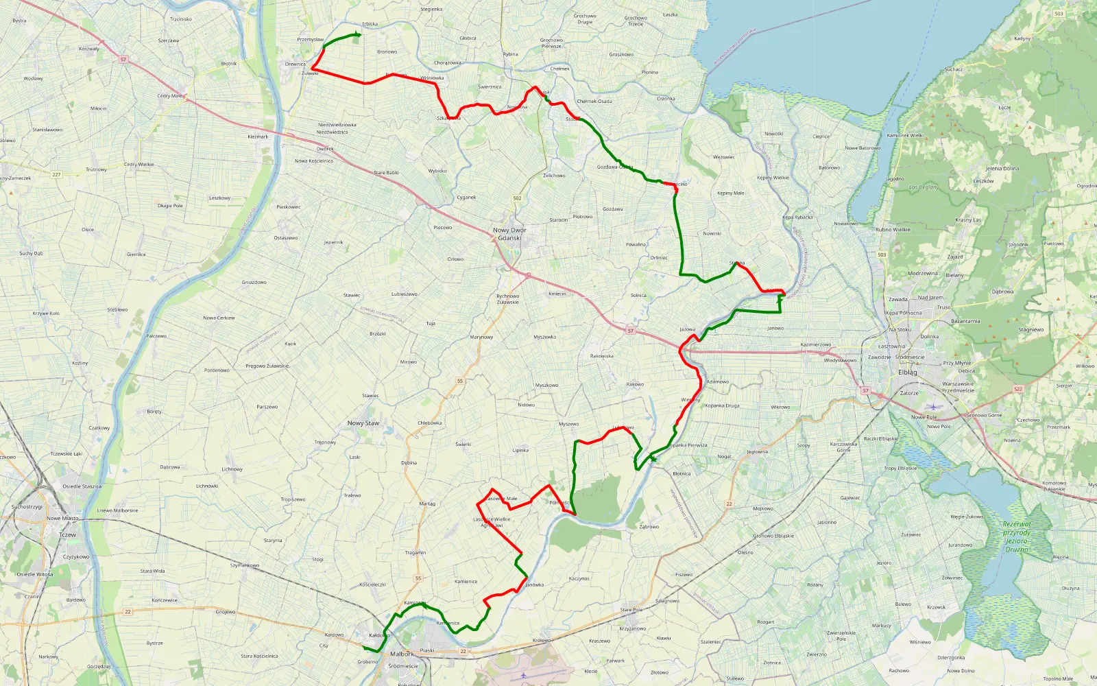 Mapa trasy Grobelno - Jankowo Żuławskie - 75.9 km trasy offroad, Powiat Nowodworski