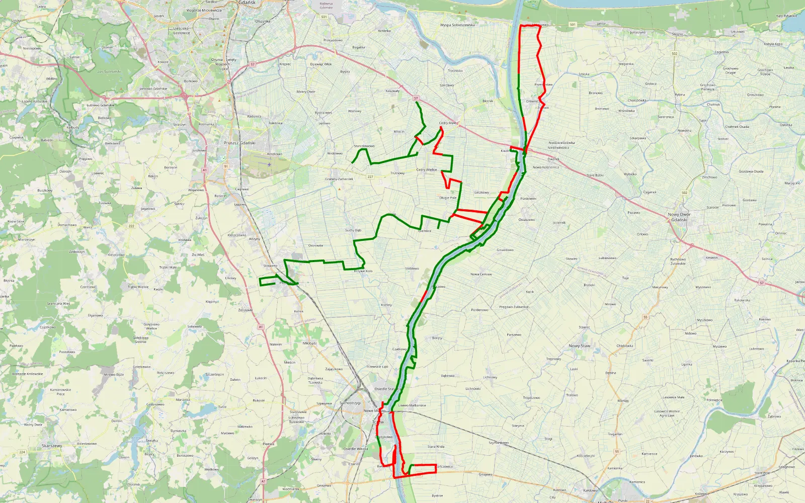 Mapa trasy Wróblewo - Pszczółki - 138.8 km trasy offroad, Powiat Gdański