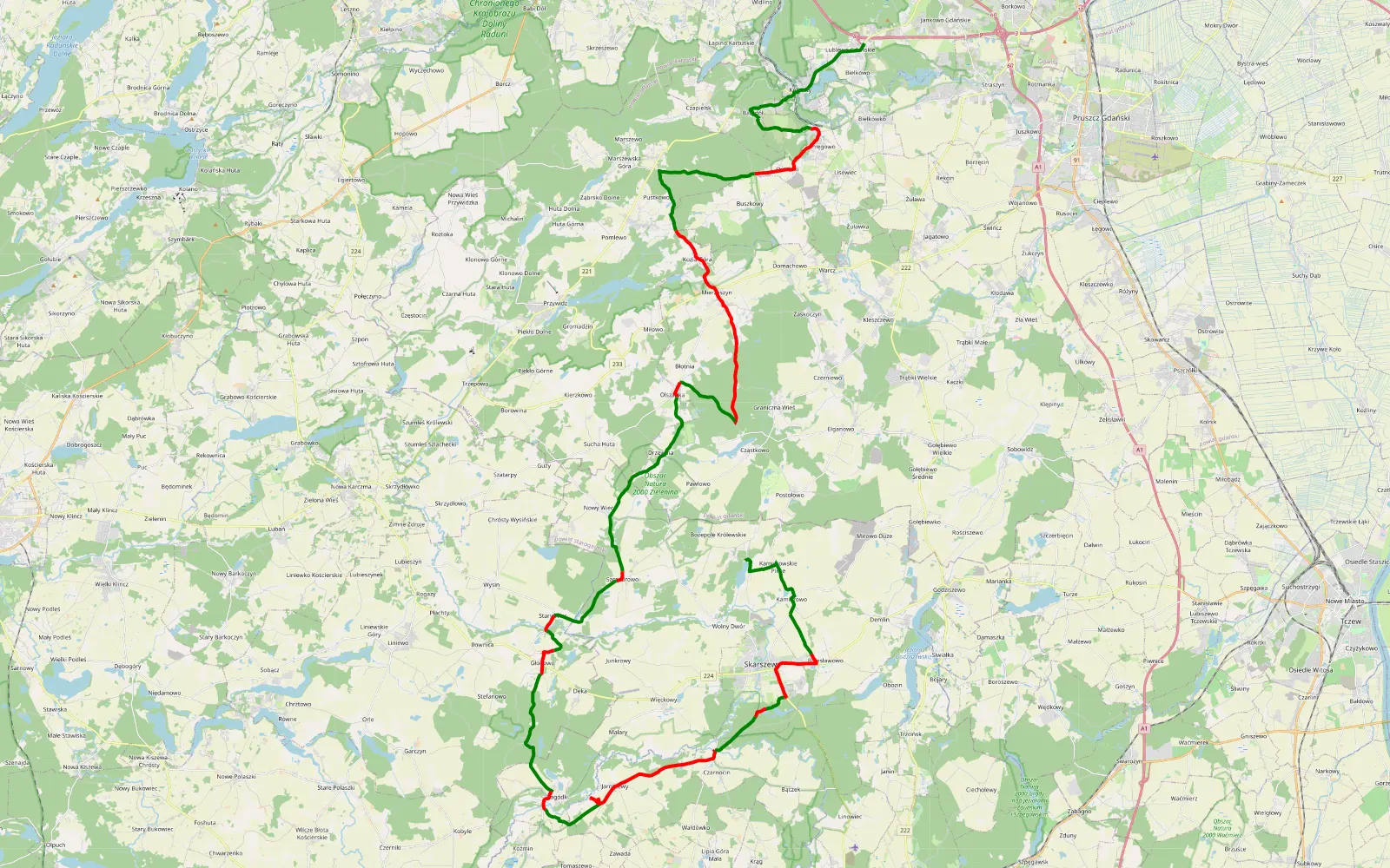 Map of 65 km Offroad Trail, Gdańsk County - 65 km offroad trail, Gdańsk County