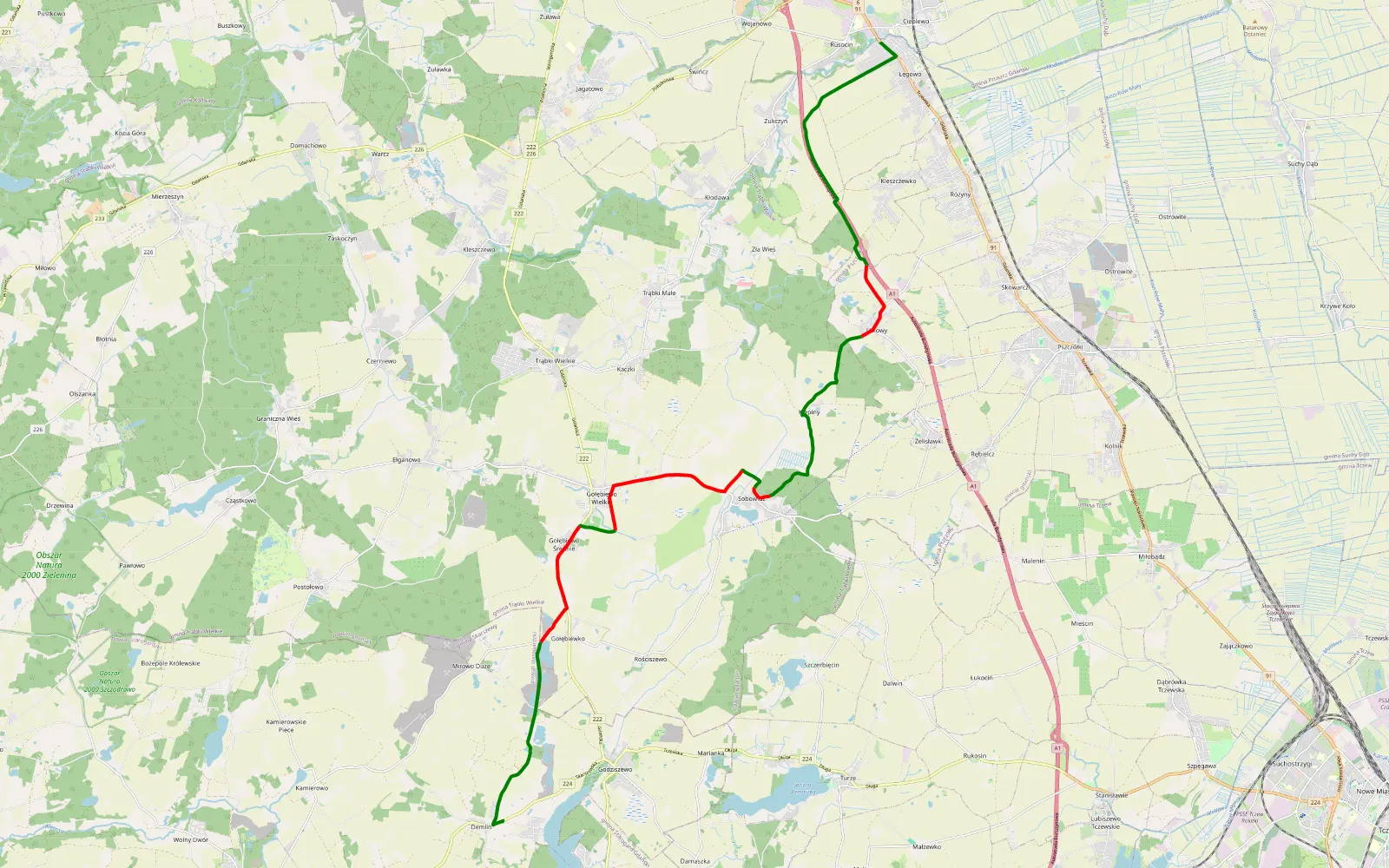 Map of Zwierzaki do zagrody:p - 19.8 km offroad trail, Gdańsk County