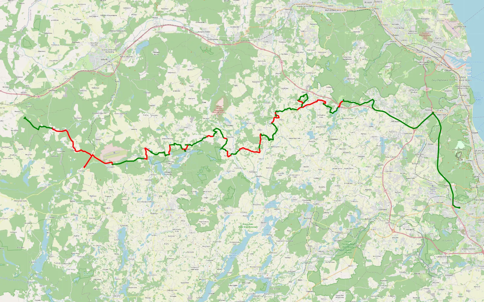 Mapa trasy Gdn biwaczek cewice - 92.4 km trasy offroad, Powiat Wejherowski