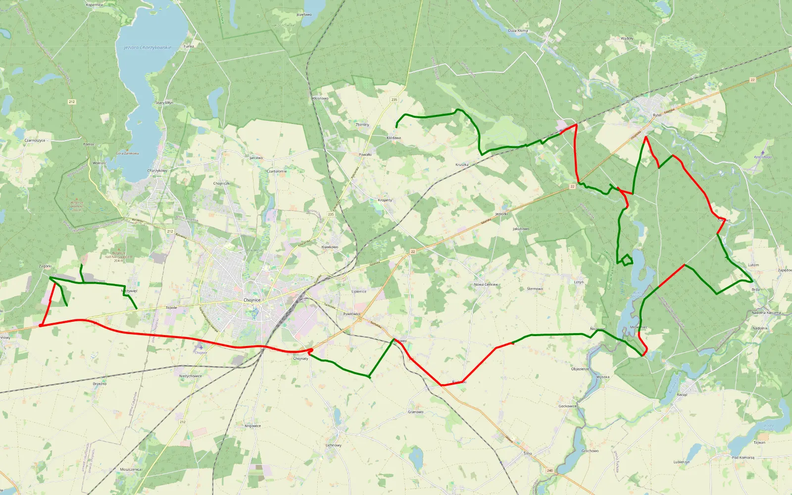 Mapa trasy Nieżywięć - Kłodawa - 69 km trasy offroad, Powiat Chojnicki