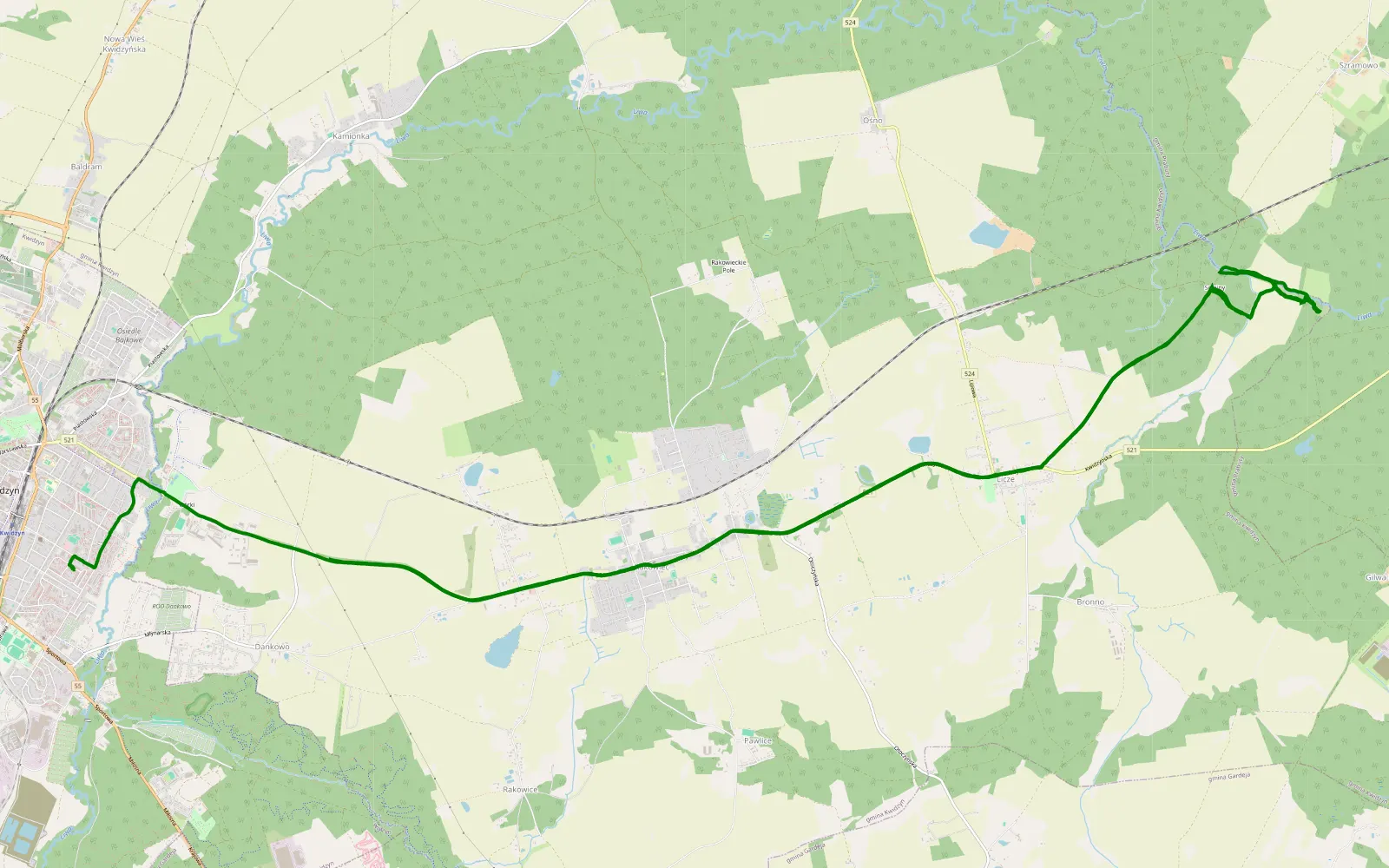 Mapa trasy Licze przez rzeczkę - 6.9 km trasy offroad, Powiat Kwidzyński