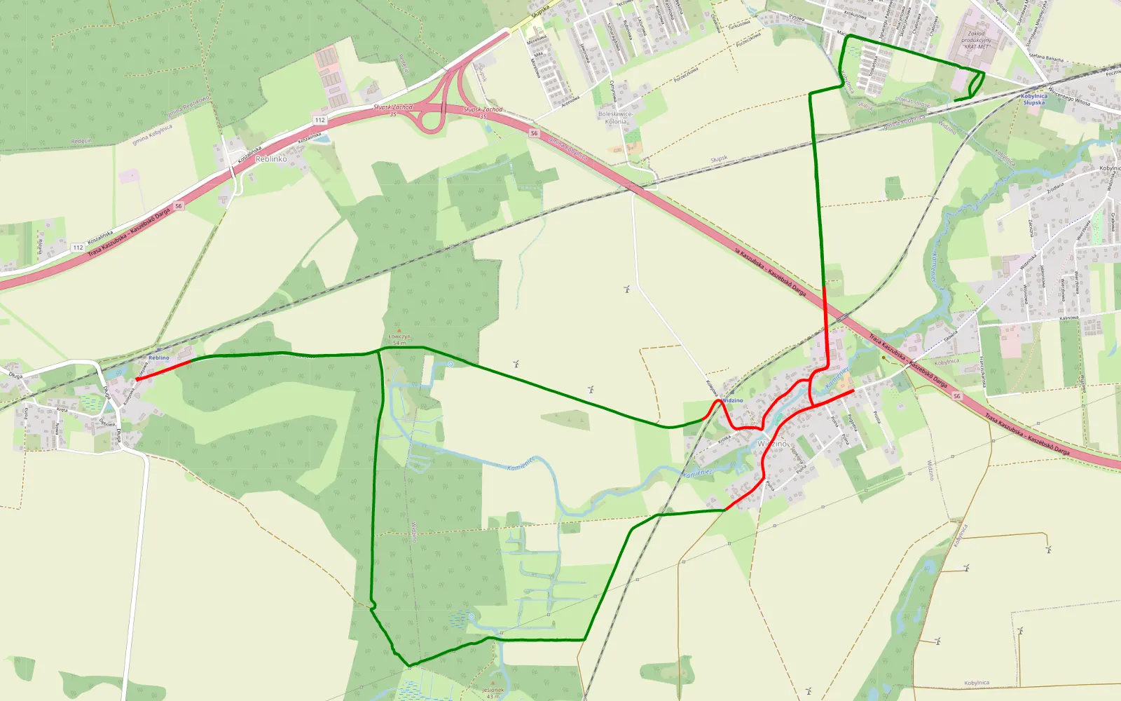Mapa trasy Kobylnica - Bolesławice - 13.8 km trasy offroad, Powiat Słupski