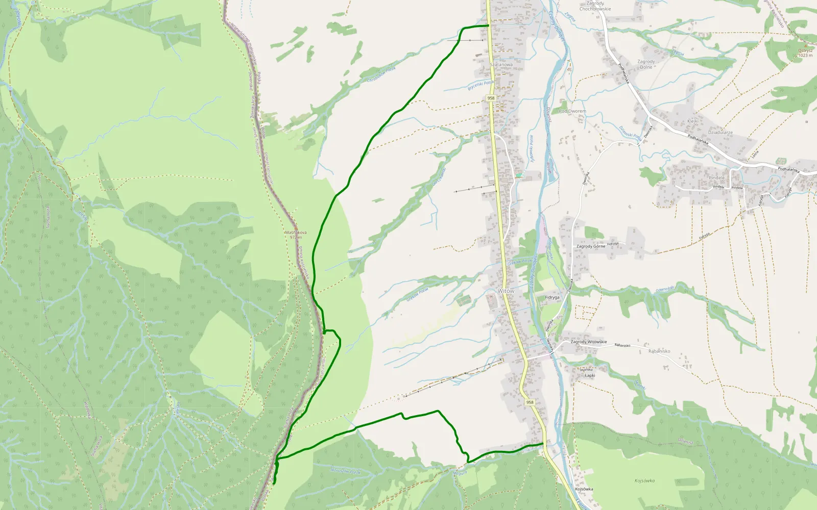 Map of Jeep WK2 TrailHawk. Wjazd na stok narciarski Witów - 7 km offroad trail, Tatra County