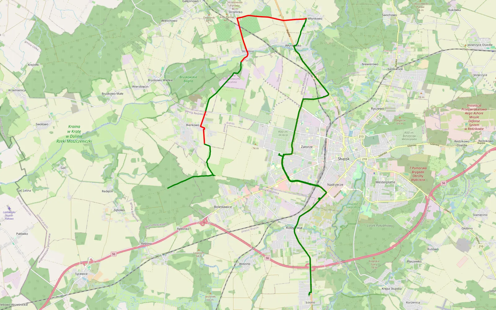 Mapa trasy Zębowo - Łosino - 13.9 km trasy offroad, Powiat Słupski