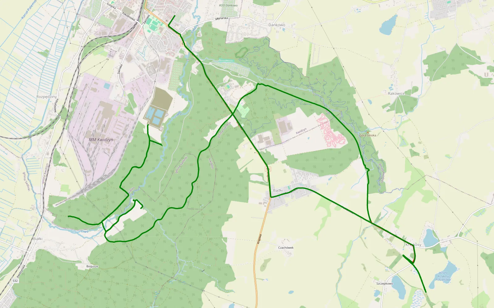 Map of Białki - Kwidzyn - 21.1 km offroad trail, Kwidzyn County