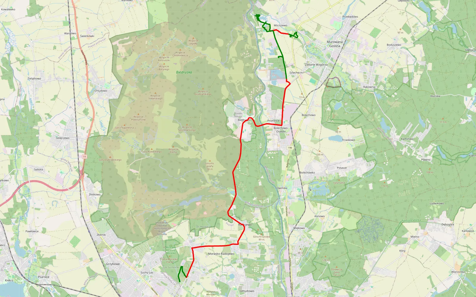 Mapa trasy Mściszewo - Jana III Sobieskiego i Marysieńki - 27.6 km trasy offroad, Powiat Poznański