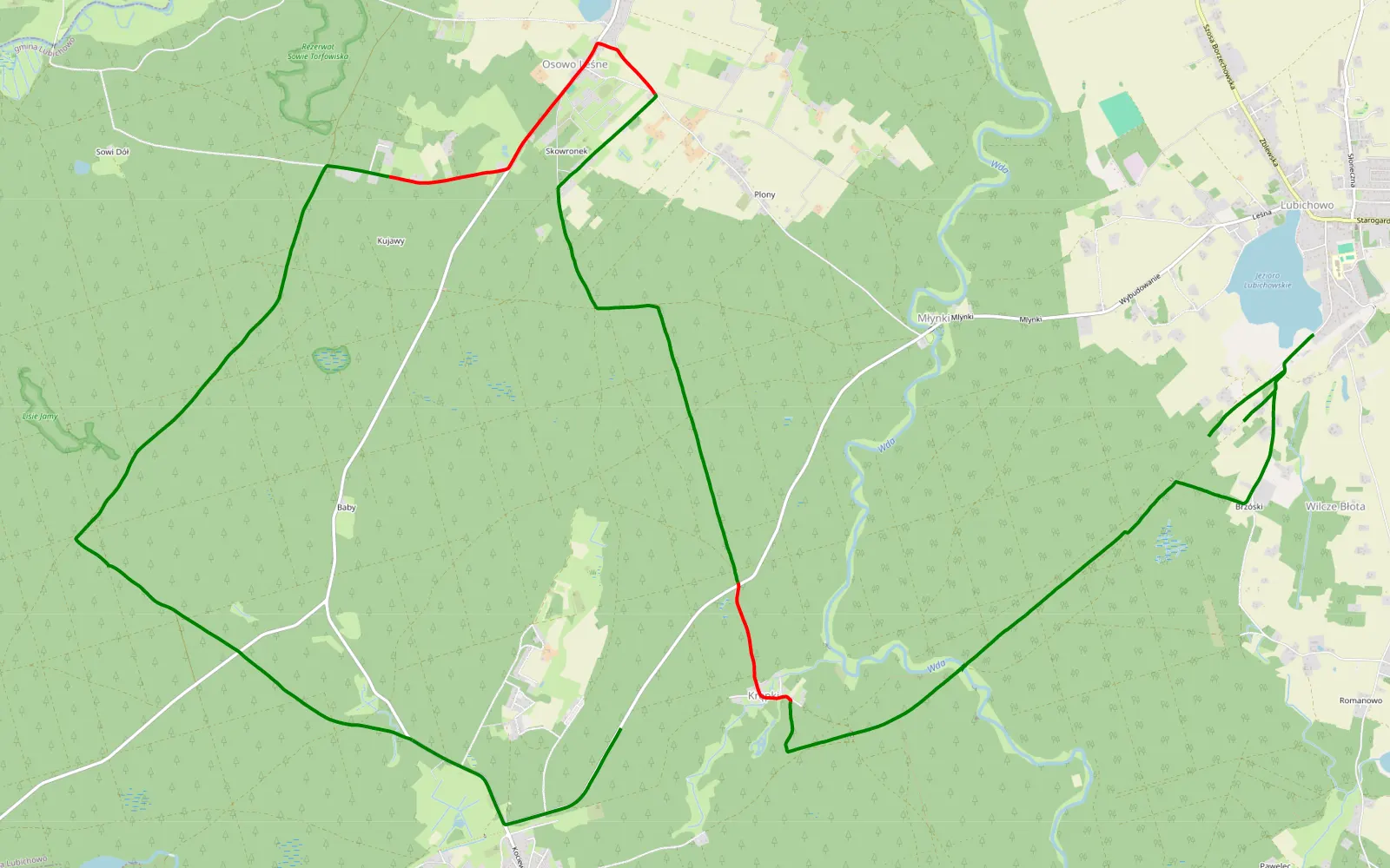 Map of Lubichowo - Krępki - 18.5 km offroad trail, Starogard County