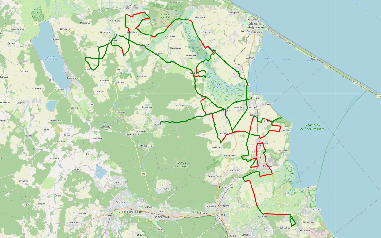 Map of Dębogórze - Leśniewo - 90.7 km offroad trail, Puck County