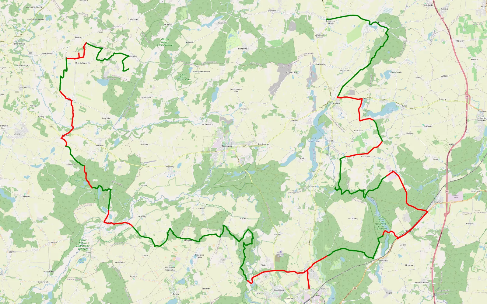 Mapa trasy Gołębiewo - Nowy Wiec - 87.9 km trasy offroad, Powiat Starogardzki