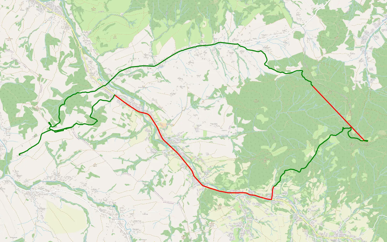 Mapa trasy Niedźwiedź -Polana Łąki - Niedźwiedź - 17.1 km trasy offroad, Powiat Limanowski
