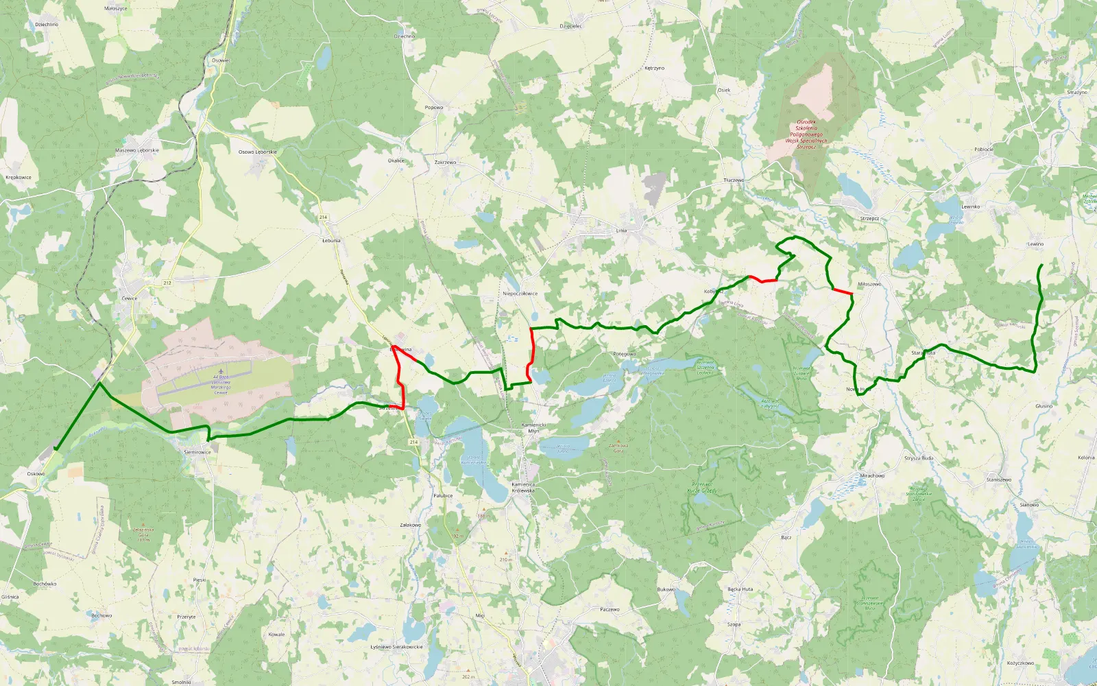 Map of Oskowo - Lewino - 27.3 km offroad trail, Wejherowo County