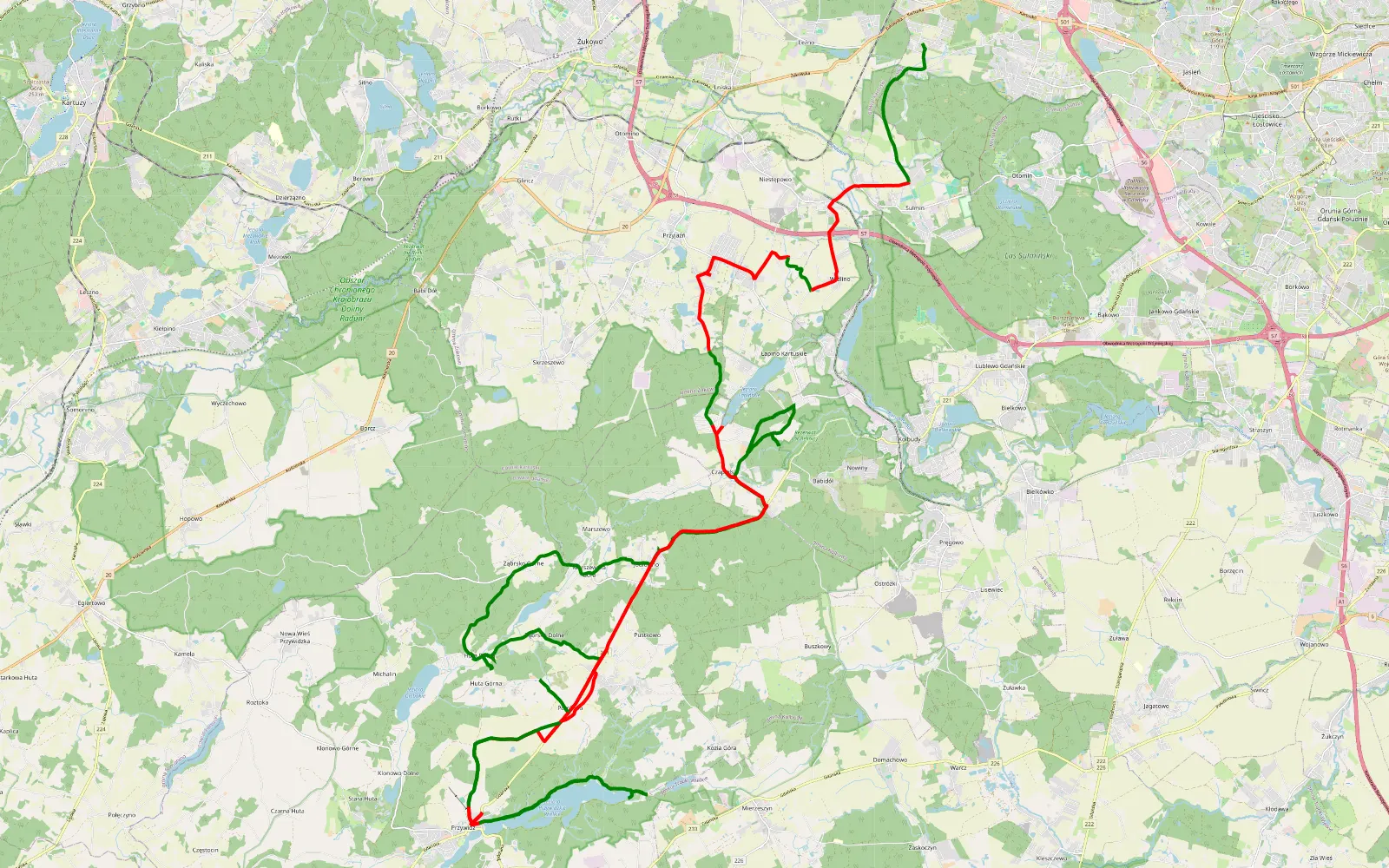 Mapa trasy Łapino - Kokoszki - 51.5 km trasy offroad, Powiat Gdański