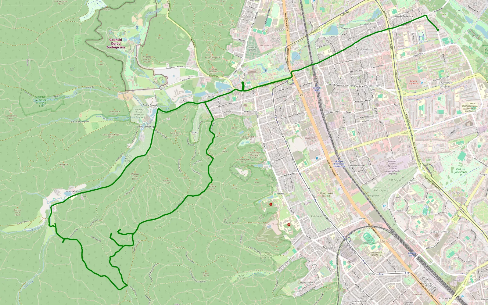 Mapa trasy Przymorze Wielkie - Oliwa - 6.8 km trasy offroad, Gdańsk