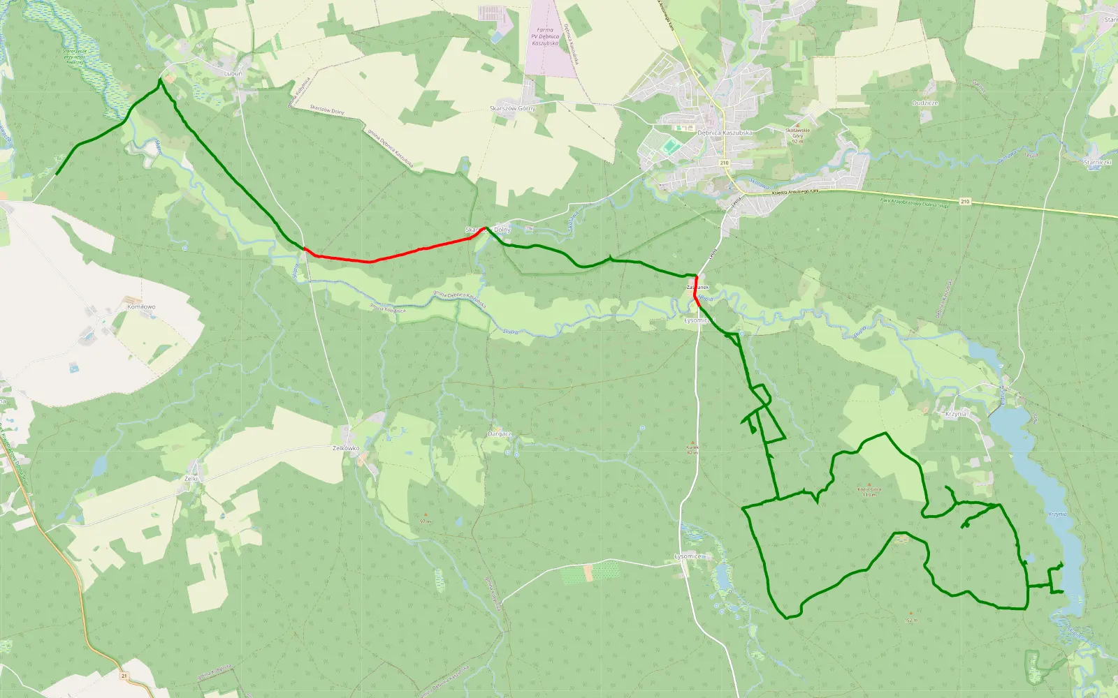 Map of Dębnica Kaszubska - Kwakowo - 29.3 km offroad trail, Słupsk County