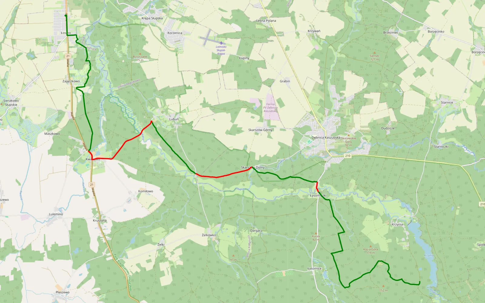 Map of Kia sportage Krzynia - Łosino - 25.8 km offroad trail, Słupsk County