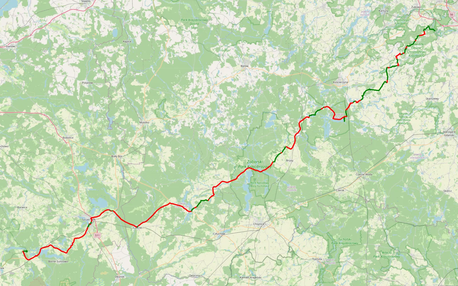 Map of Czaplinek - 216.9 km offroad trail, Kościerzyna County