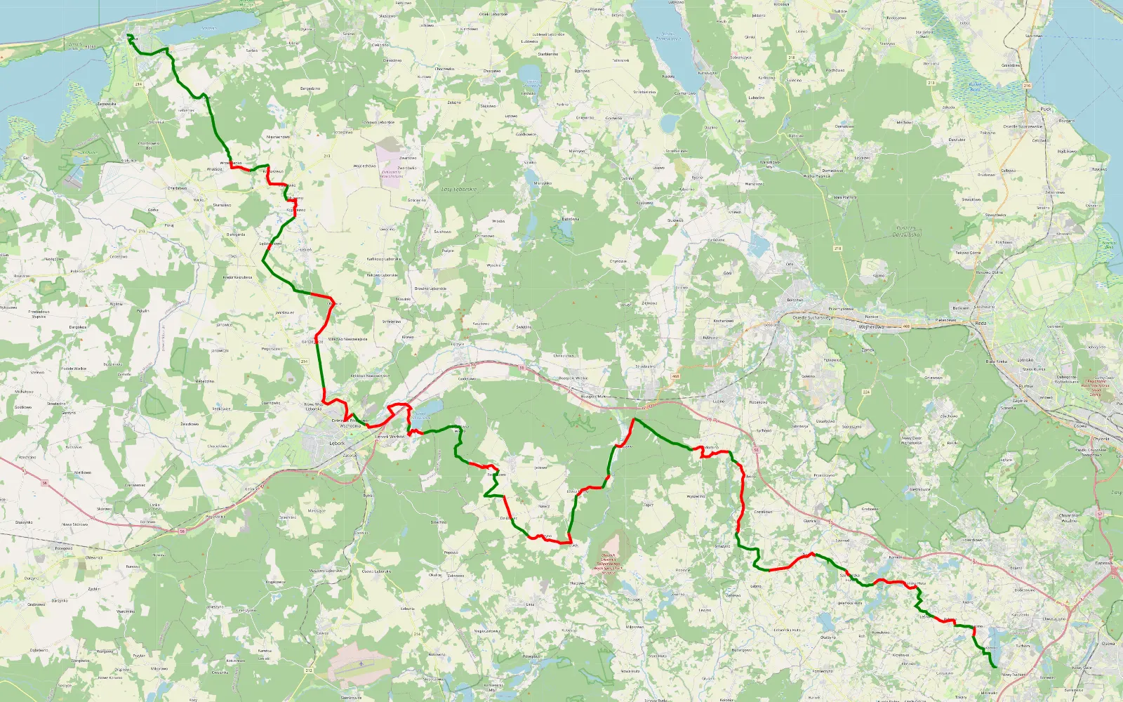 Map of 34. 'Wakacyjnie z Trójmiasta do Łeby' - 98.2 km offroad trail, Wejherowo County