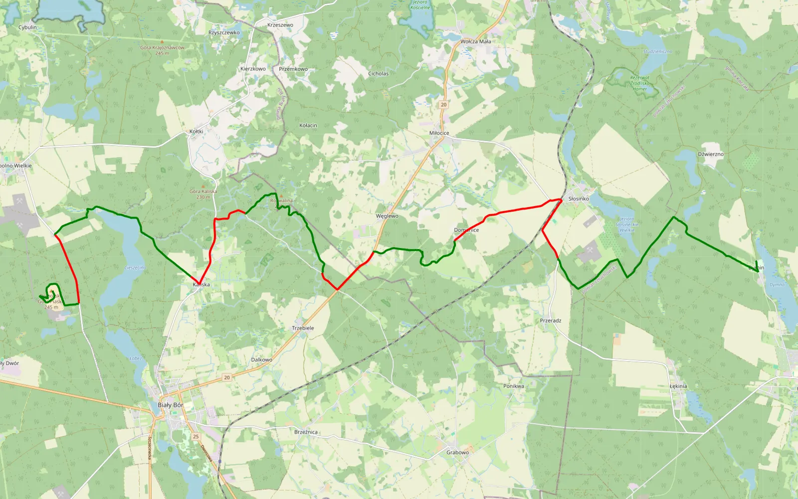 Mapa trasy Dźwierzno - Sępolno Małe (Koczała - Biały Bór) - 30.6 km trasy offroad, Powiat Szczecinecki