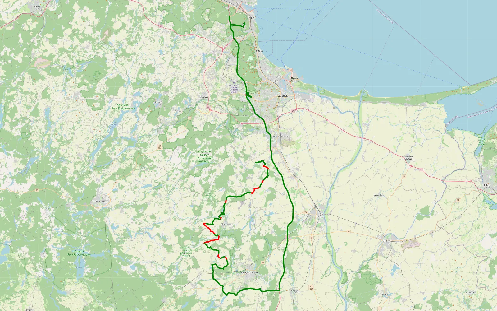 Map of Jagatowo - Pustki Cisowskie - Demptowo - 58.1 km offroad trail, Starogard County