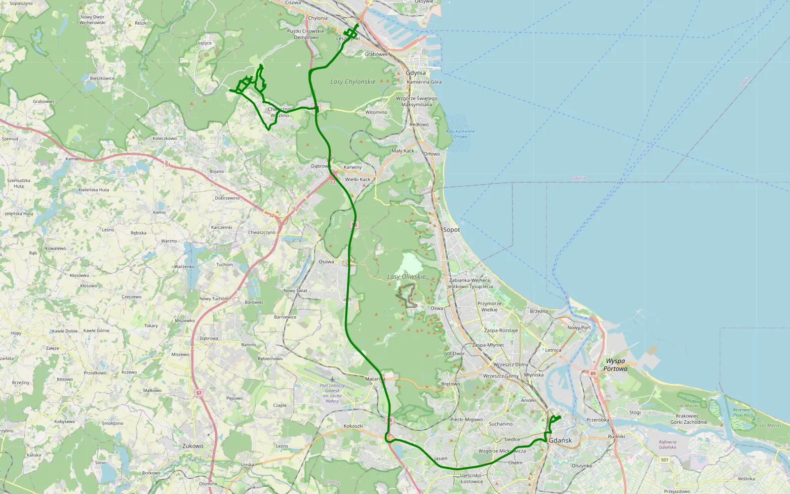 Mapa trasy Chwarzno - Wiczlino - Stare Miasto - 11.7 km trasy offroad, Gdynia
