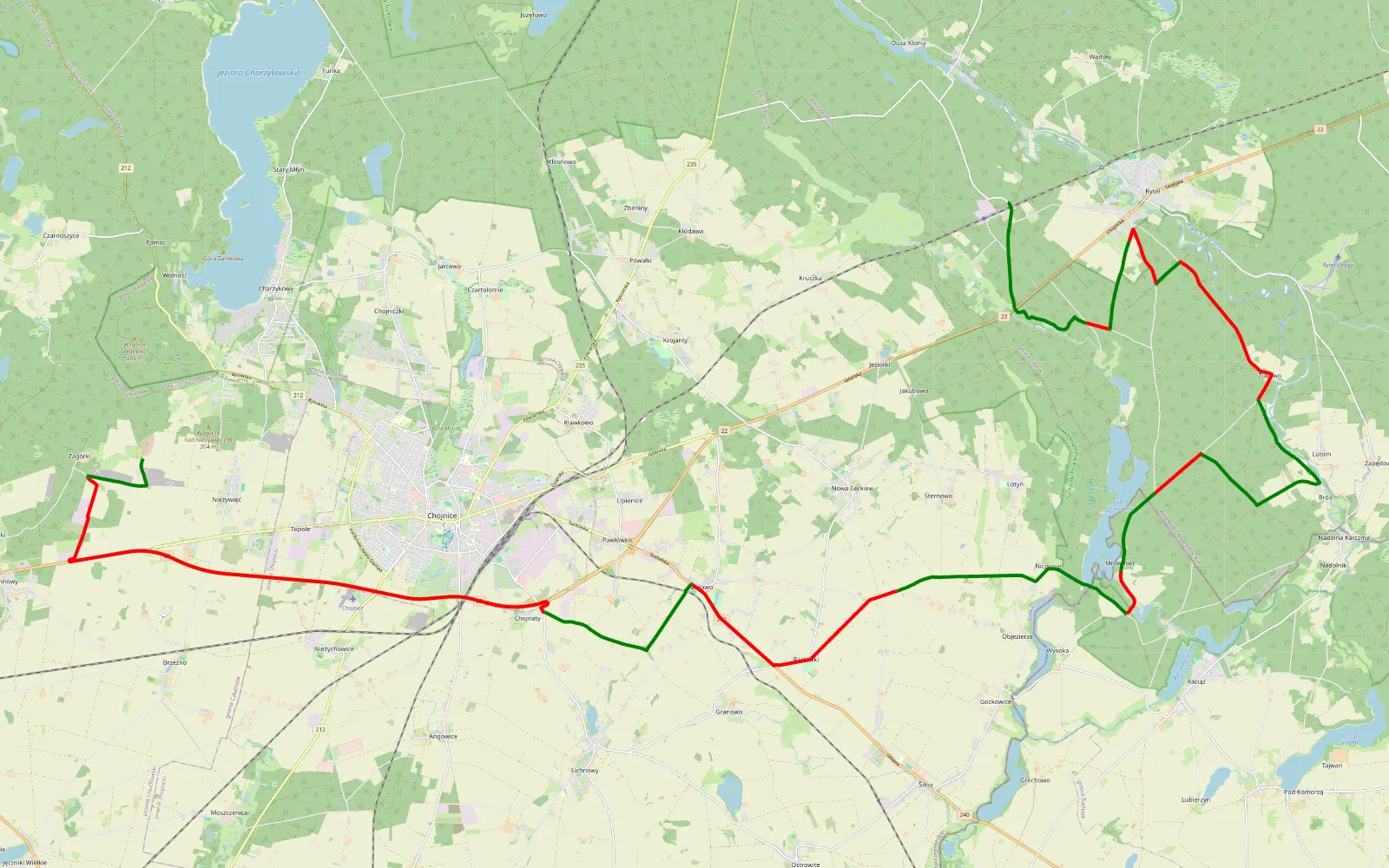 Mapa trasy Piekiełko - rytel - 46.6 km trasy offroad, Powiat Chojnicki