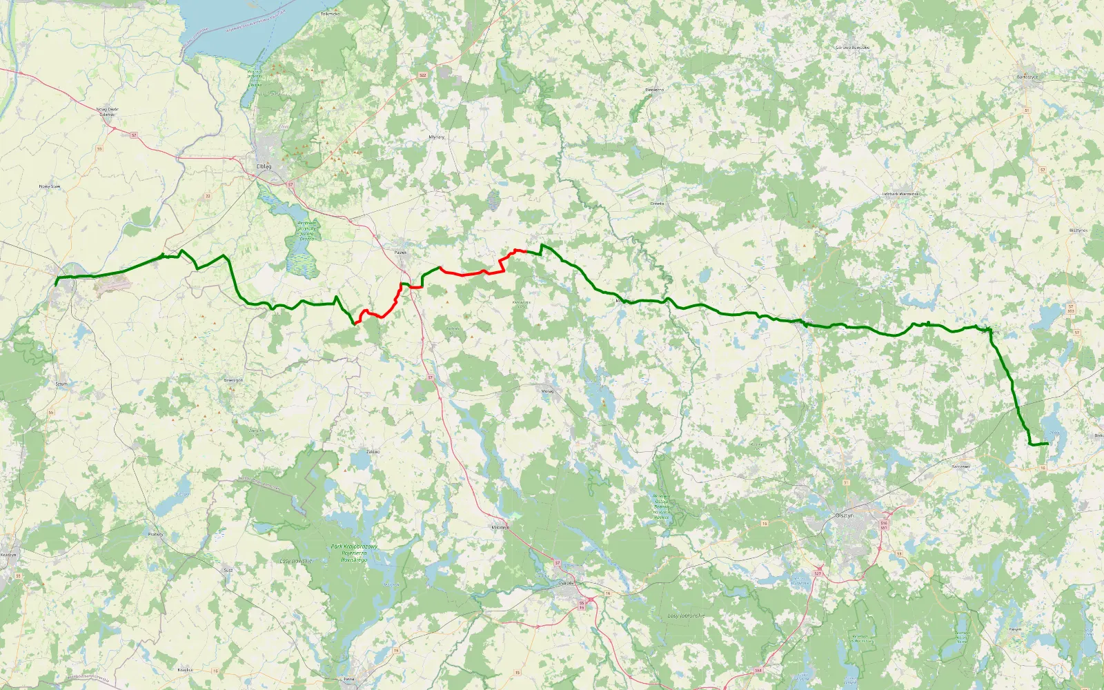 Mapa trasy Grobelno - Dadaj - 36 km trasy offroad, Powiat Elbląski