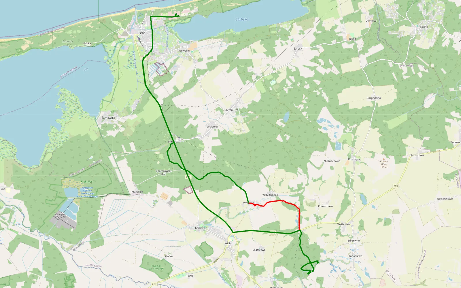 Map of Łeba - Nowęcin - 19.3 km offroad trail, Lębork County