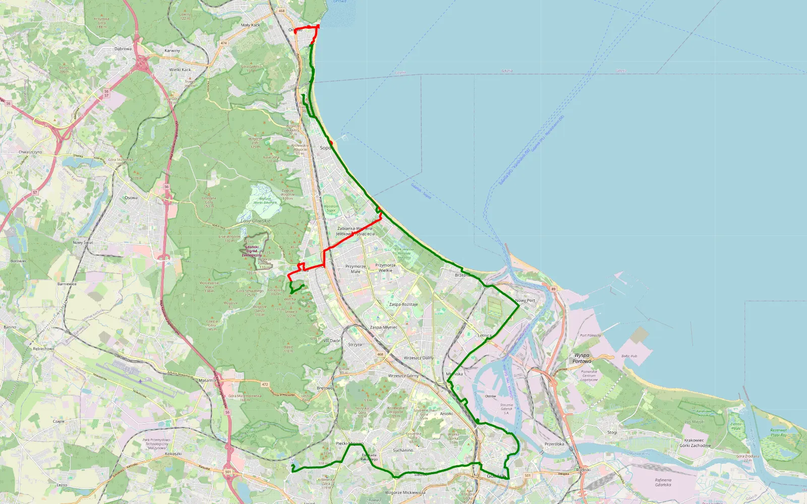 Mapa trasy Gdansk - 17.4 km trasy offroad, Sopot