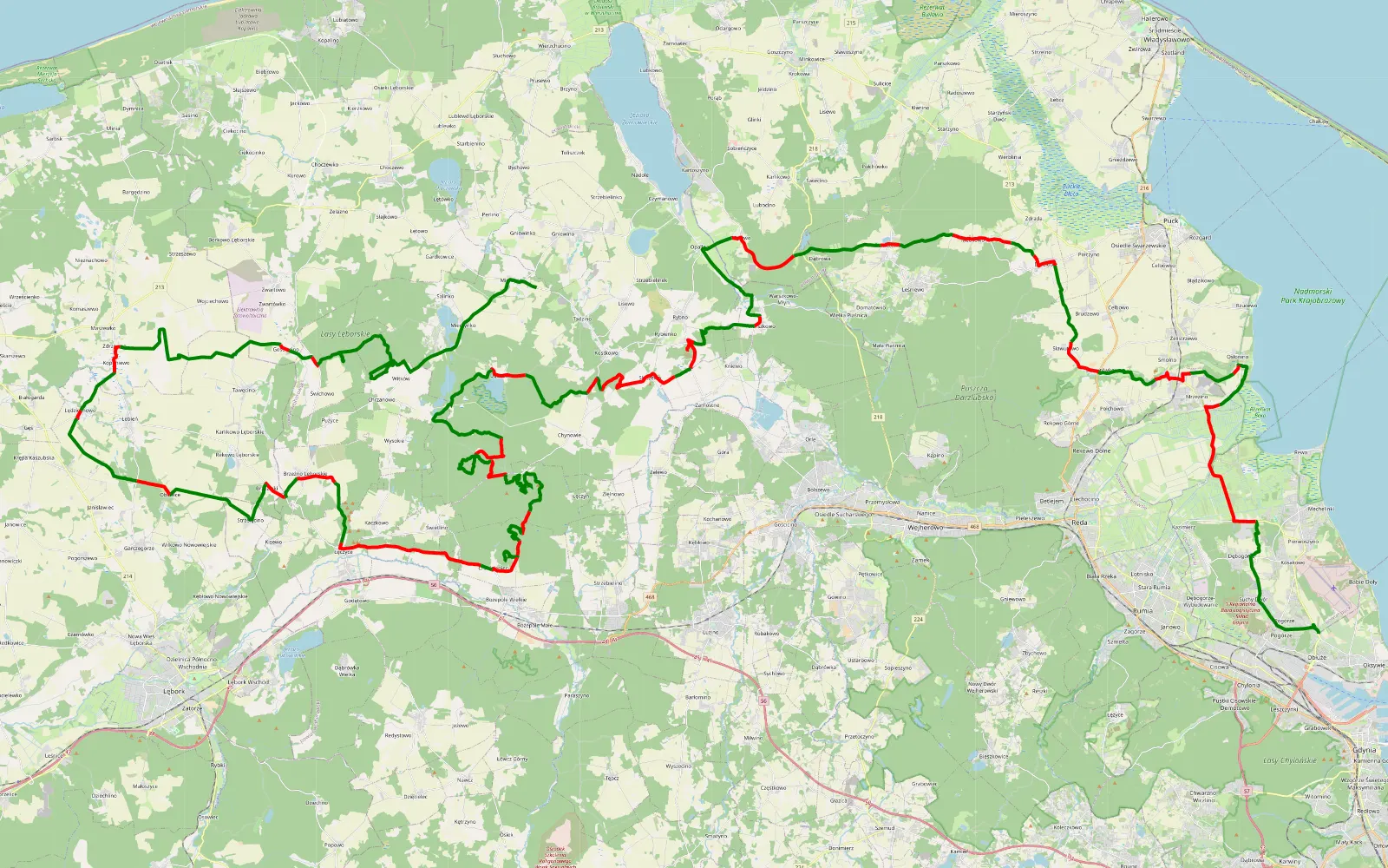 Map of Obłuże - Tadzino - 143.8 km offroad trail, Wejherowo County