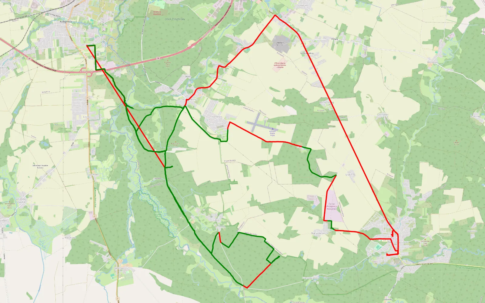 Map of Kobylnica - 59.4 km offroad trail, Słupsk County