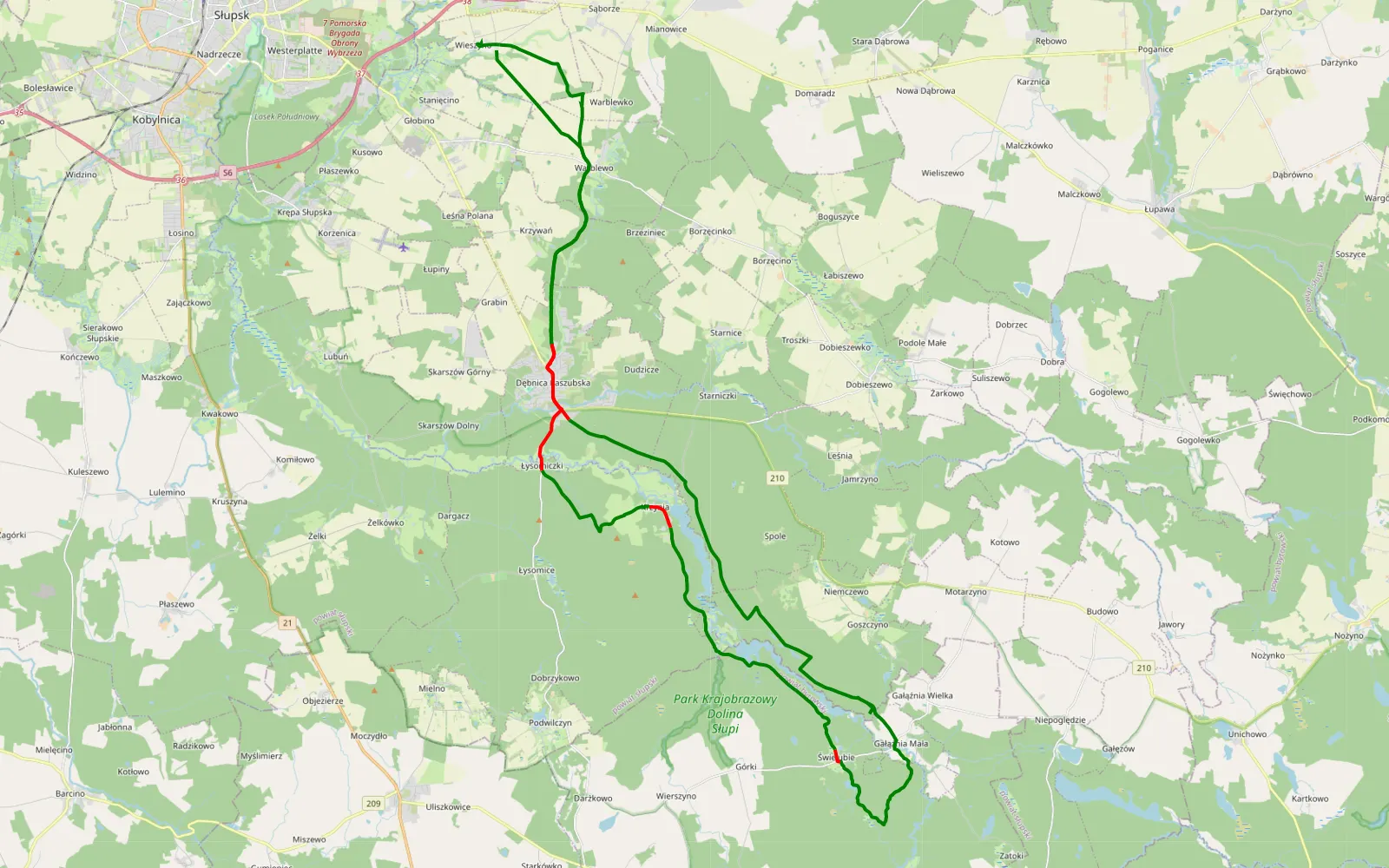Mapa trasy Przejazd - 59.5 km trasy offroad, Powiat Słupski
