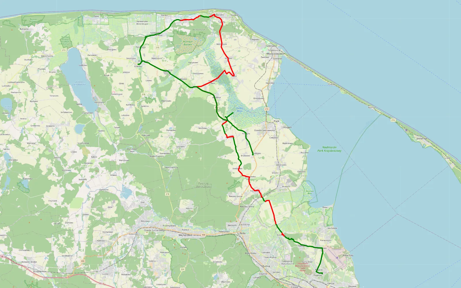 Map of Pogórze - Celbowo - 49 km offroad trail, Puck County