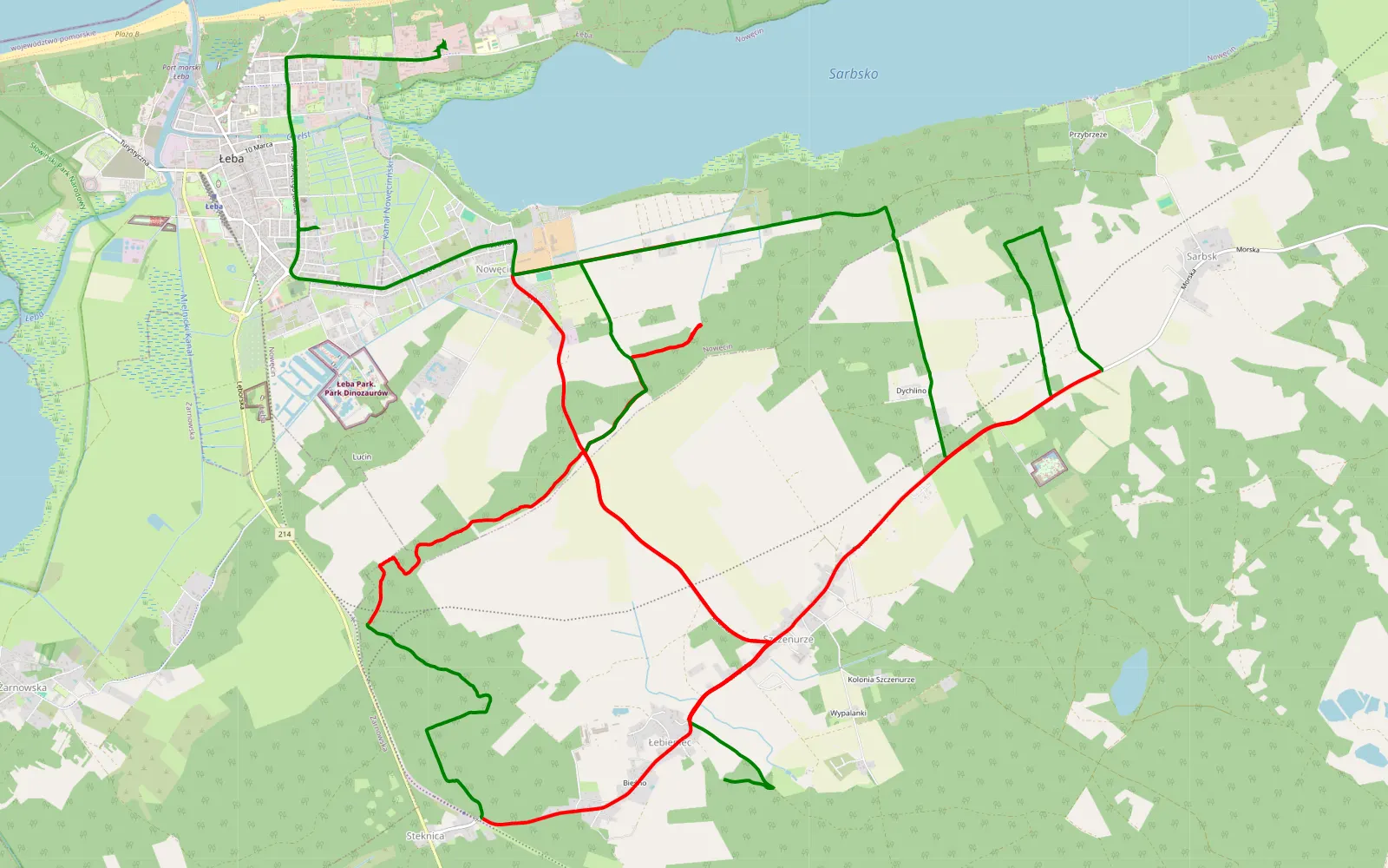 Map of Łebieniec - Nowęcin - 36.1 km offroad trail, Lębork County
