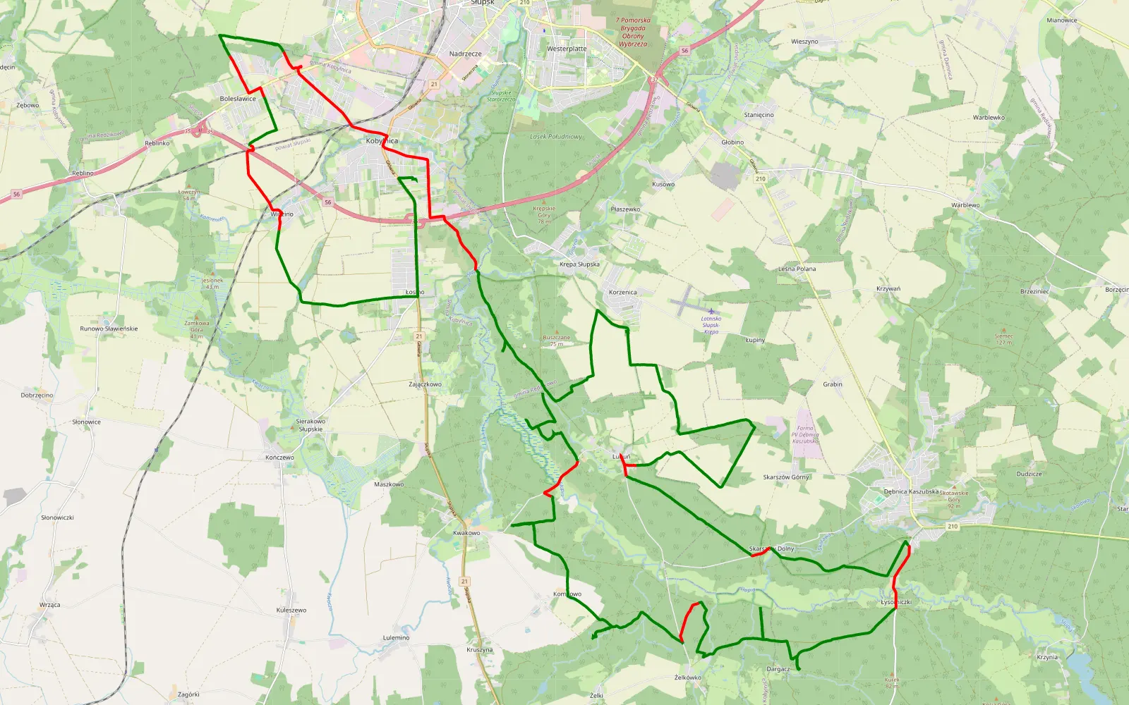 Mapa trasy Lebuń - Kobylnica - 61.7 km trasy offroad, Powiat Słupski