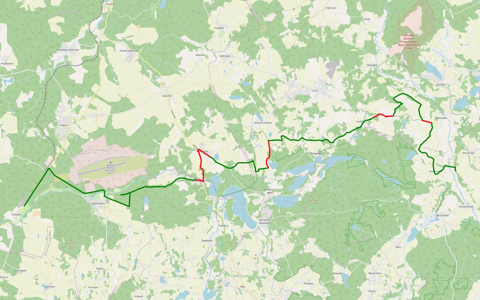 Mapa trasy Nowa Huta - Oskowo - 28.8 km trasy offroad, Powiat Wejherowski