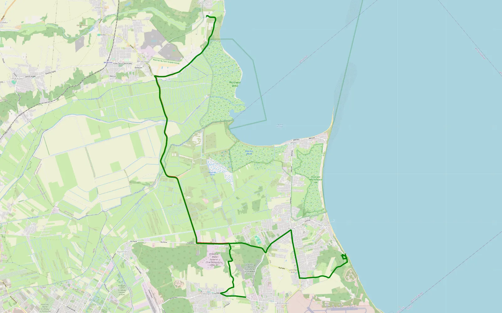 Map of Trasa1 - 13.6 km offroad trail, Puck County