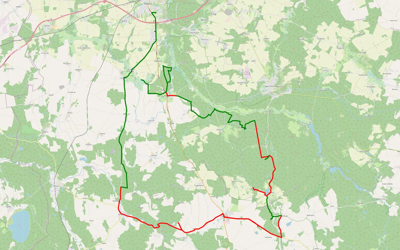 Map of Sierakowo Słupskie - Kobylnica - 69 km offroad trail, Słupsk County
