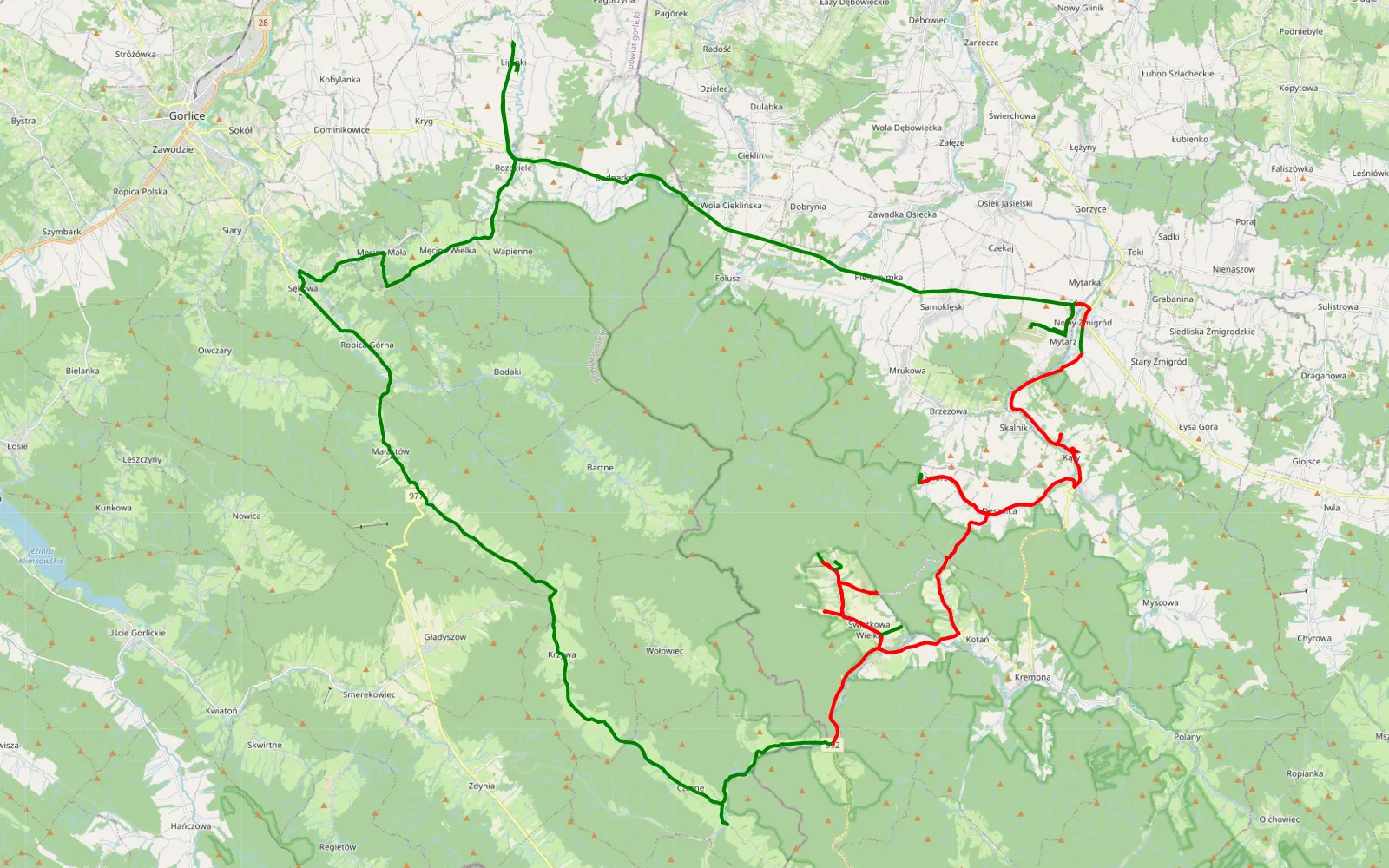Map of Lipinki - 55.8 km offroad trail, Jasło County