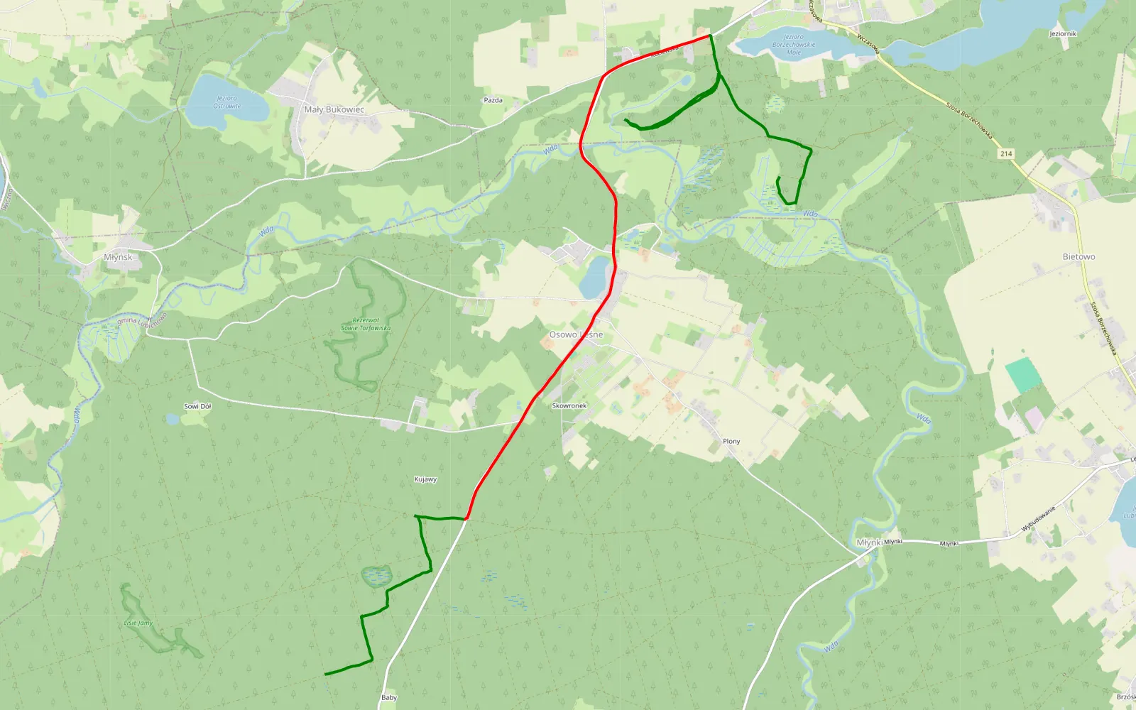 Map of Młynki - Kujawy - 12 km offroad trail, Starogard County