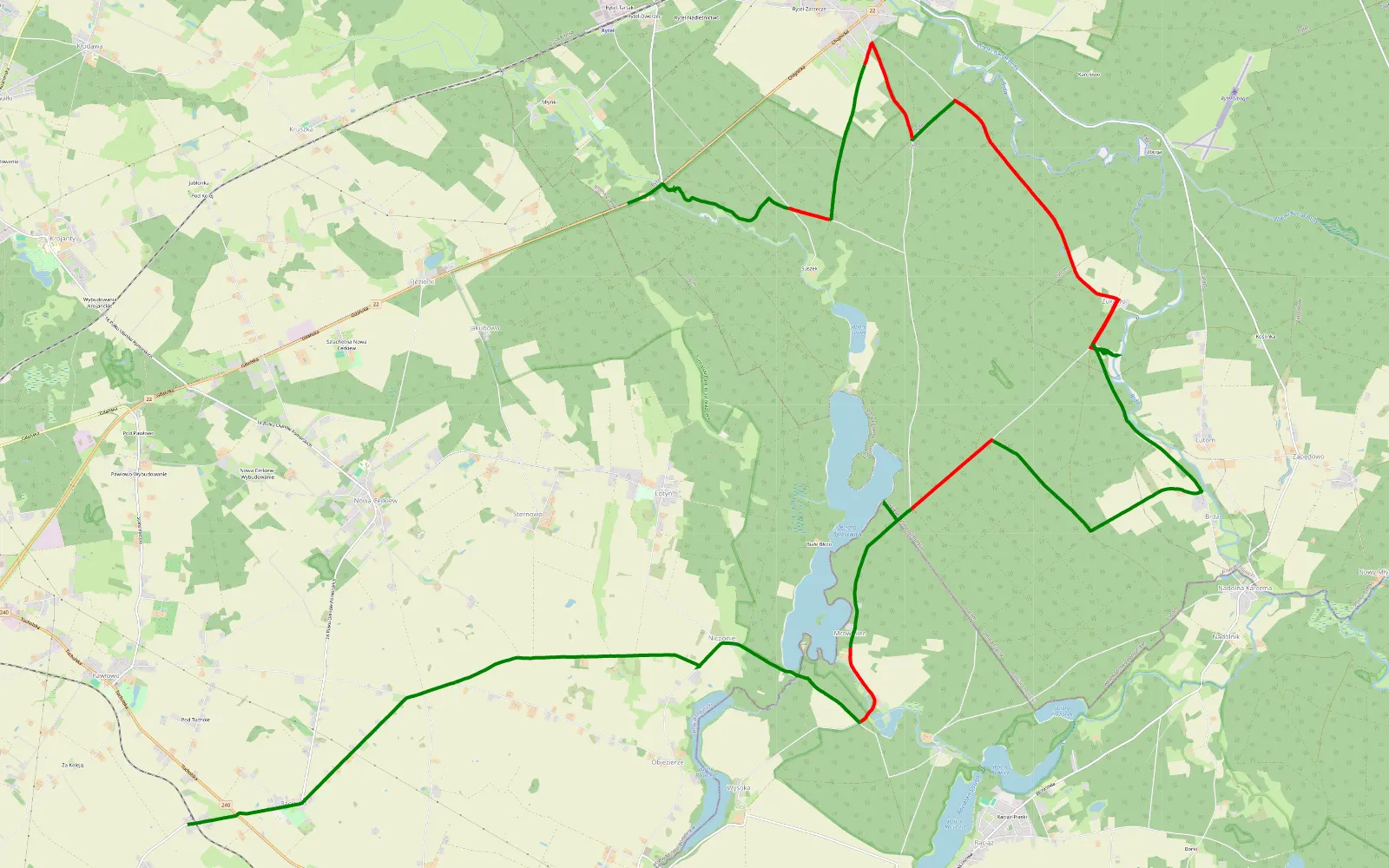 Mapa trasy Granowo - Lotyń - 27.4 km trasy offroad, Powiat Chojnicki