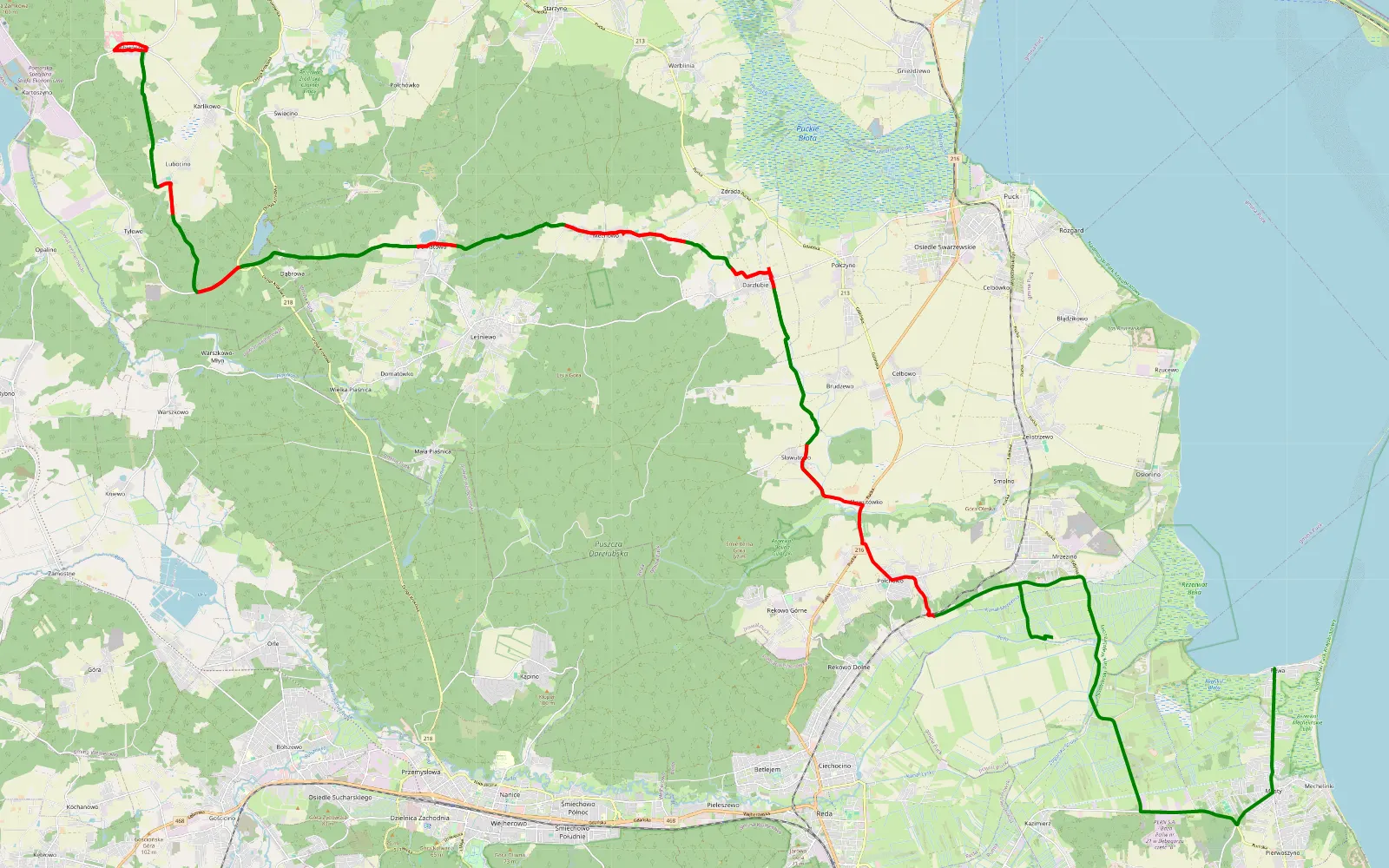 Map of Sławutowo - Rewa - 58 km offroad trail, Puck County