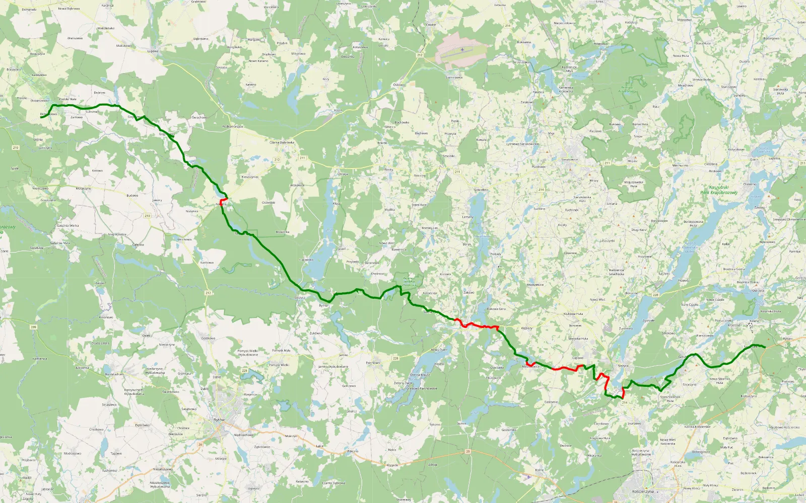 Mapa trasy Dobieszewo - Szymbark - 55.6 km trasy offroad, Powiat Bytowski