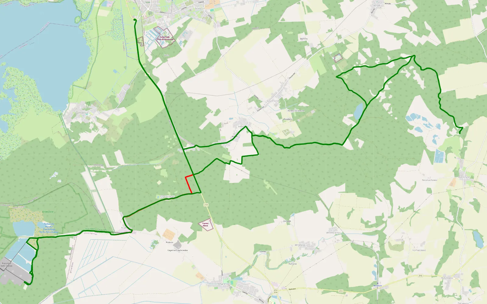 Mapa trasy Łeba - 38 km trasy offroad, Powiat Lęborski