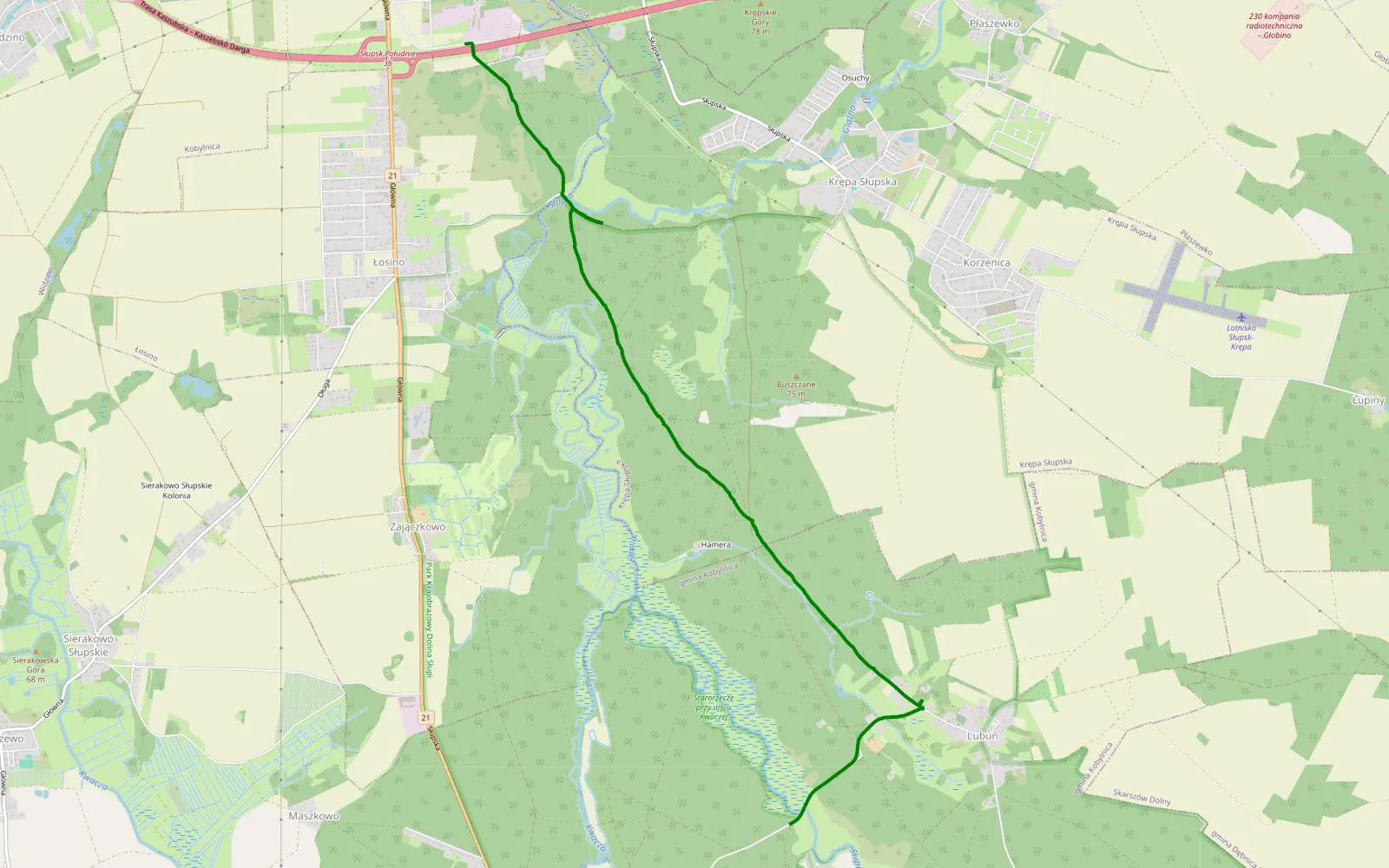 Mapa trasy Łosino - Lebuń - 5.2 km trasy offroad, Powiat Słupski