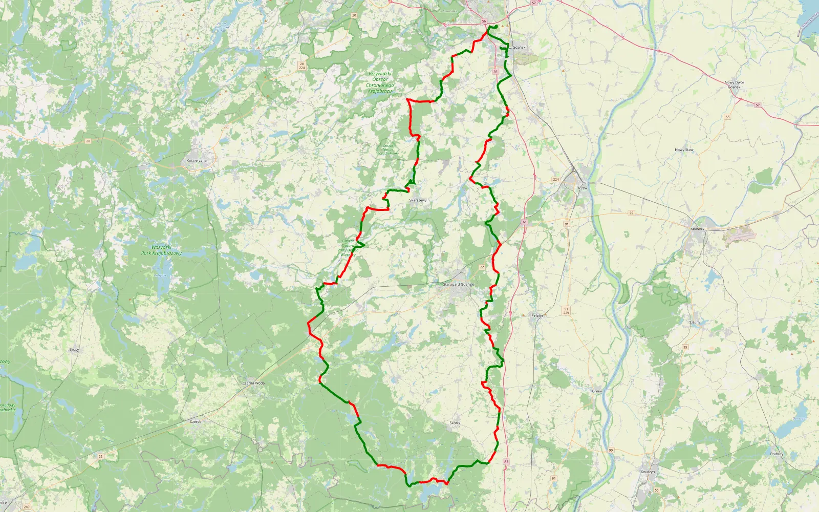 Mapa trasy Jeziora - 189.7 km trasy offroad, Powiat Starogardzki