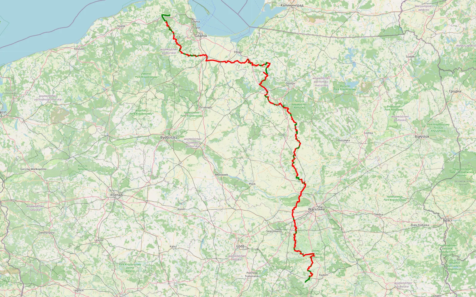 Map of Strzebielino - Sulistrowice - 752.1 km offroad trail, Ostróda County