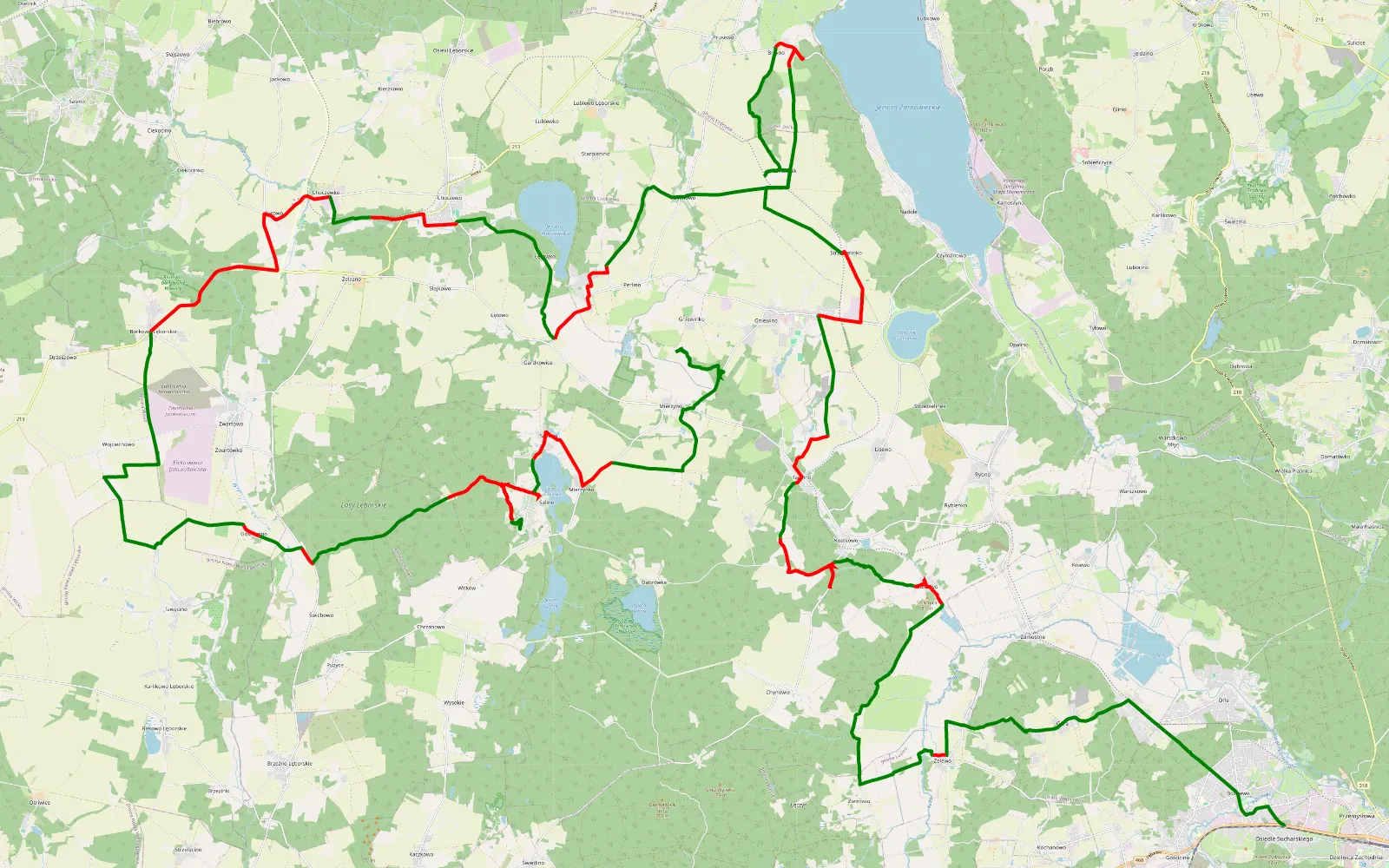 Map of Bolszewo - Gniewinko - 90 km offroad trail, Wejherowo County