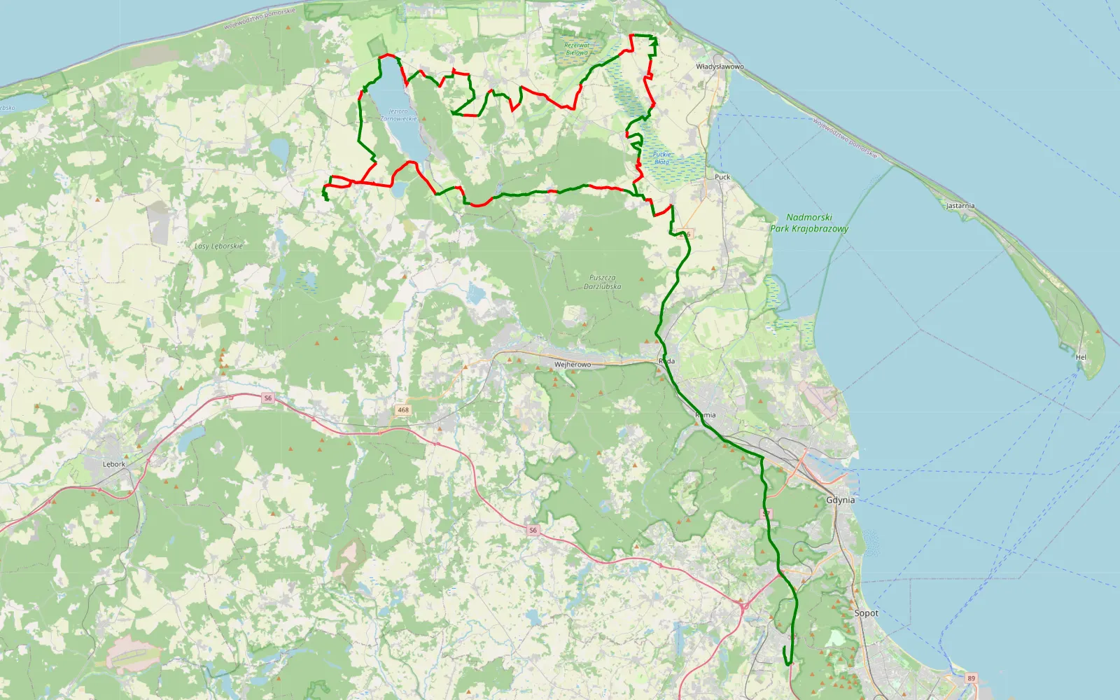 Map of Połczyno - Wysoka - 108.6 km offroad trail, Puck County